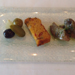 menuA♤口取 3種 砂肝美味し