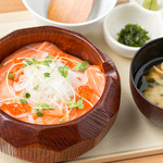 Oyako-don (Chicken and egg bowl) with salmon and salmon roe