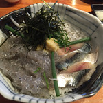 シメサバ三色丼