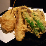 天ぷら岡本 - 天茶ランチの野菜天ぷら。