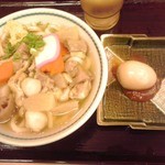 釜揚げうどん岡じま - しっぽくうどん ４２０円(税込)とおでんのたまご １００円(税込)(２０１５年１１月２２日撮影)