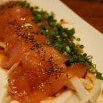 夢の海鮮菜館 - 綾鶏の刺身各種、にんにく醤油漬け！