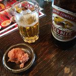 ばたやん - 瓶ビール_530円
            ひとくち明太子_210円