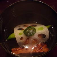 太庵 - 蓮根餅と干し子の椀
