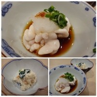 ぎおん 阪川 - ◆桜えびと湯葉のあえ物・・湯葉と桜えびは合うのですね、
                  ◆雲子(鱈の白子）ポン酢・・上質な品ですので、クリーミーで美味しいこと。