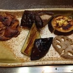 南海グリル - H.27.11.26.夜 旬の焼野菜(鉄板焼フルコース 特撰ロースステーキ 12,100円)