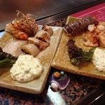 南海グリル - H.27.11.26.夜 伊勢海老・車海老・貝柱(鉄板焼フルコース 特撰ロースステーキ 12,100円)