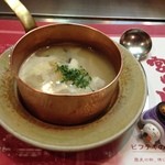 南海グリル - H.27.11.26.夜 スープ(きのこ・鉄板焼フルコース 特撰ロースステーキ 12,100円)