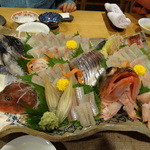 鍵屋 - お造り。カサゴ、ホウボウ、イシダイもろもろでうまし