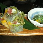 円らく 所沢荘 - 牛肉ユッケの生春巻き