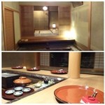 美山荘 - お食事は場所を移して、、
      和室でもいただけますけれど、
      料理長さんとの会話を楽しめるカウンター席が好きですので毎回こちらで。