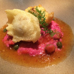 レストランエール - 魚料理 白子と鱈のフリット ビーツのリゾット