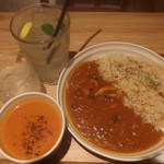 Soup Stock Tokyo - 牛挽き肉とキノコのカレー、オマール海老のビスク、レモンジンジャー