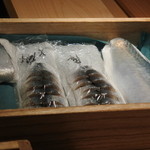 寿しの吉乃 - ネタ箱に入った熟成しめ鯖