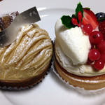 ゴントラン シェリエ - 和栗のモンブランタルト（480円）とイチゴとピスタチオのタルト（480円）