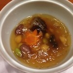 2015年11月：夕飯の蓋物　海老芋揚煮、紅葉人参、秋茄子、彩り豆あん