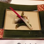 奈良屋 - 2015年11月：夕飯の鉢肴　かます若狭焼き、青唐油焼、はじかみ