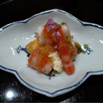 まき村 - 車海老と湯葉の美味出汁ジュレ掛け
      岩海苔、芹(先端の細身の部分)