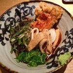 本町製麺所 天 - 山菜ぶっかけ(冷)鶏天1本