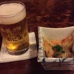 かに道楽 - ビールとお通し