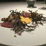 レフェルヴェソンス - 2015/12_秋の旅～戻り鰹と舞茸のソテ、雲丹と和芥子のエミュルション、芥子水菜と花穂紫蘇