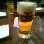 釜炊きご飯と炭焼きステーキ フジタ - 乾杯のサントリープレミアムモルツ生ジョッキ