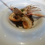 クッチーナ イタリアーナ ガッルーラ - 「イカ墨を練りこんだシャラテッリ」手長海老と魚介のトマトソース