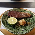 柚木元 - 蝦夷鹿のロースは信州葱味噌か柚子胡椒で