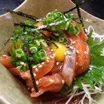 フリーダム ロード - H.27.8.4.夜 ノルウェー産キングサーモンユッケ 580円