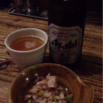麺場 ハマトラ - 瓶ビールはスーパードライ(おつまみ付き)