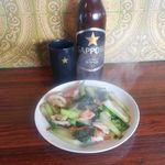 にし川 - 隣の畑の朝どり青梗菜とベーコン炒め