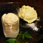 季より - 蜂蜜と有精卵のアイス、安納芋のペースト＋小豆＋ラズベリー