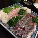 天一 - 刺身盛り。鯵も三種類
