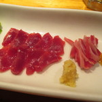 かしわ家 - 造り盛り合わせ　ズリ・キモ・胸たたき　2015/12