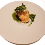 ラ ペ - ランチコース 5940円 の函館のヒゲダラのポワレ カダイフと桜海老 京野菜 焦がしバターソース
