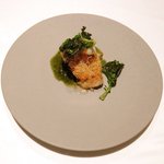 ラ ペ - ランチコース 5940円 の函館のヒゲダラのポワレ カダイフと桜海老 京野菜 焦がしバターソース