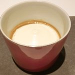 ラ ペ - ランチコース 5940円 のセップ茸のヴルーテ ベーコンとメープルシロップのエスプーマ