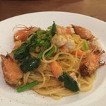 トラットリア ポルコロッソ - 天使の海老のペペロンチーノ カラスミと共に