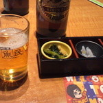 Uotami - 瓶ビール、お通し