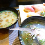 Kakureizakaya Uotatsu - お寿司５貫と真鯛の潮汁orナメコの味噌汁