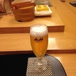 寿司処静 - 夏はアサヒだね　　　2015.08