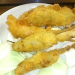 酒の穴 - 上から、牡蠣・海老・牛カツ２本です。