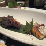 泰もと - 牛肉と麩焼き、鰻のクリームチーズ山葵掛け