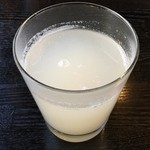 せきれい橋 川上庵 - そば焼酎そば湯割り 佐久の花 グラス 670円(税抜)