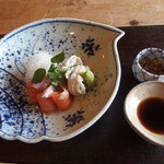 徳山鮓 - 琵琶マスの刺身、琵琶ウナギの落とし