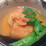 鮨 麻生 平尾山荘 - 太刀魚の揚げだし。このお出汁がかなり美味しい。