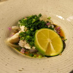 日本料理 みや  - 27年12月　佐賀関トラフグブツ切ポン酢　酢橘