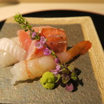 日本料理 みや  - 27年12月　那智勝浦鮪、千葉鮃、ボタン海老、千葉勝浦金目鯛炙り