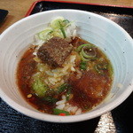 肉ちゃんうどん - うどんの出汁を入れて、雑炊風に