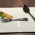 ル ボークープ - アミューズお魚と蟹を使ったムース 柿のソース
      ブーダンノワール
      